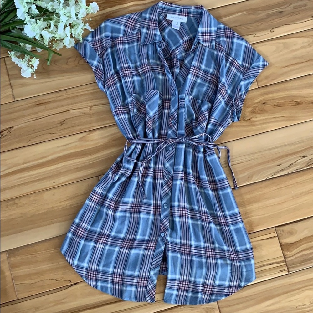 Motherhood Maternity Blue/Pink Plaid Top